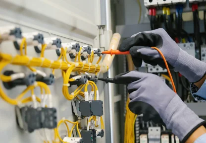 Electrical technician performing maintenance on commercial electrical wiring in Dubai